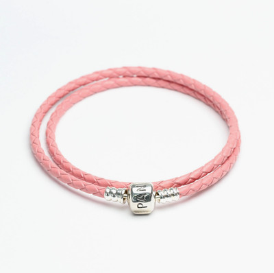 Authentic PANDORA Pink Double Leather Bracelet Barrel Clasp #590705CMP-D 35CM