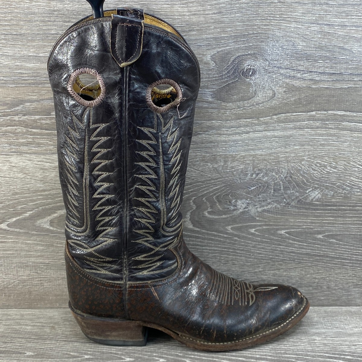 靴 90s tonylama Westernboots BLK y2k 9.5 Vintage Tony Lama Mens 9 D Cowboy Boots Black Label Brown Leather