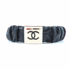 CHANEL B21B AB6832 Coco Mark Lambskin Hair Rubber Scrunchie Black GHardware Made