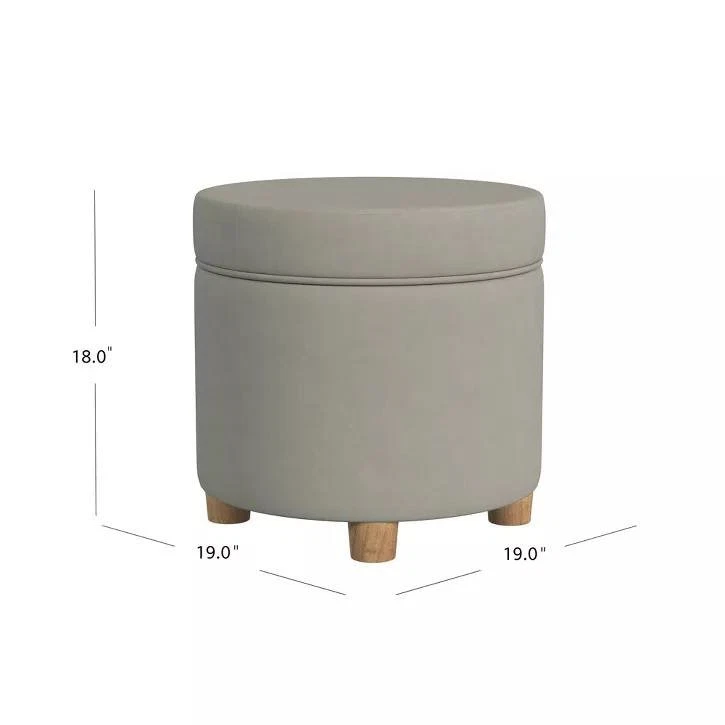 HomePop 18" Transitional Round Fabric Storage Ottoman in Fawn Gray - Image 2 of 4
