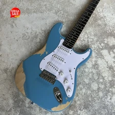 Classic ST Style Electric Guitar: Blue Relic Chrome Parts 21 Frets Tremolo