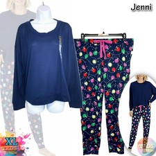 NWT Jenni Women's XL Soft Knit Long Sleeve Pajama Set, 100154923 Navy Xmas Light