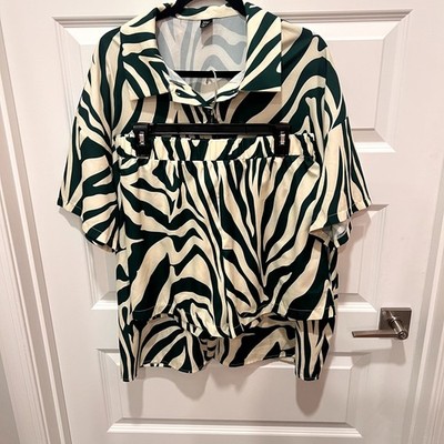 XL Green & Cream Zebra Print 2 Piece Set  Summer Wedding Guest Resort Coastal