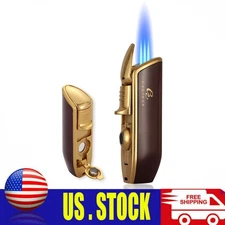 Windproof Metal Cigar Lighter 3 Jet Flame Torch W/ Punch Refillable Gas Red Gift