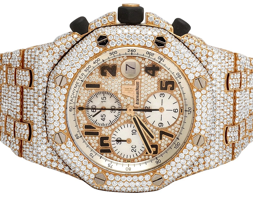 Audemars Piguet — Mens 18K Rose Gold Audemars Piguet Offshore 42MM Brick VS Diamond Watch 36.0 Ct