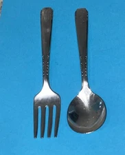 Vtg Oneida Brookwood Banbury Baby Silverplate Fork & Spoon engraved  Initial A 