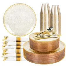 175 Pcs Plastic Dinnerware Set (25 Guests), Clear Party Plates Include 25 Din...