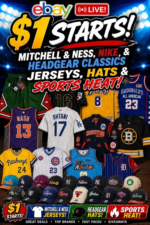 🔥$1 Starts! Biggest Sports Stream Yet! Mitchell & Ness | Nike | Headgear 