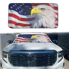 For GMC Pickup Windshield Sun Shade Eagle Flag USA Patriot Foldable Sun Visor