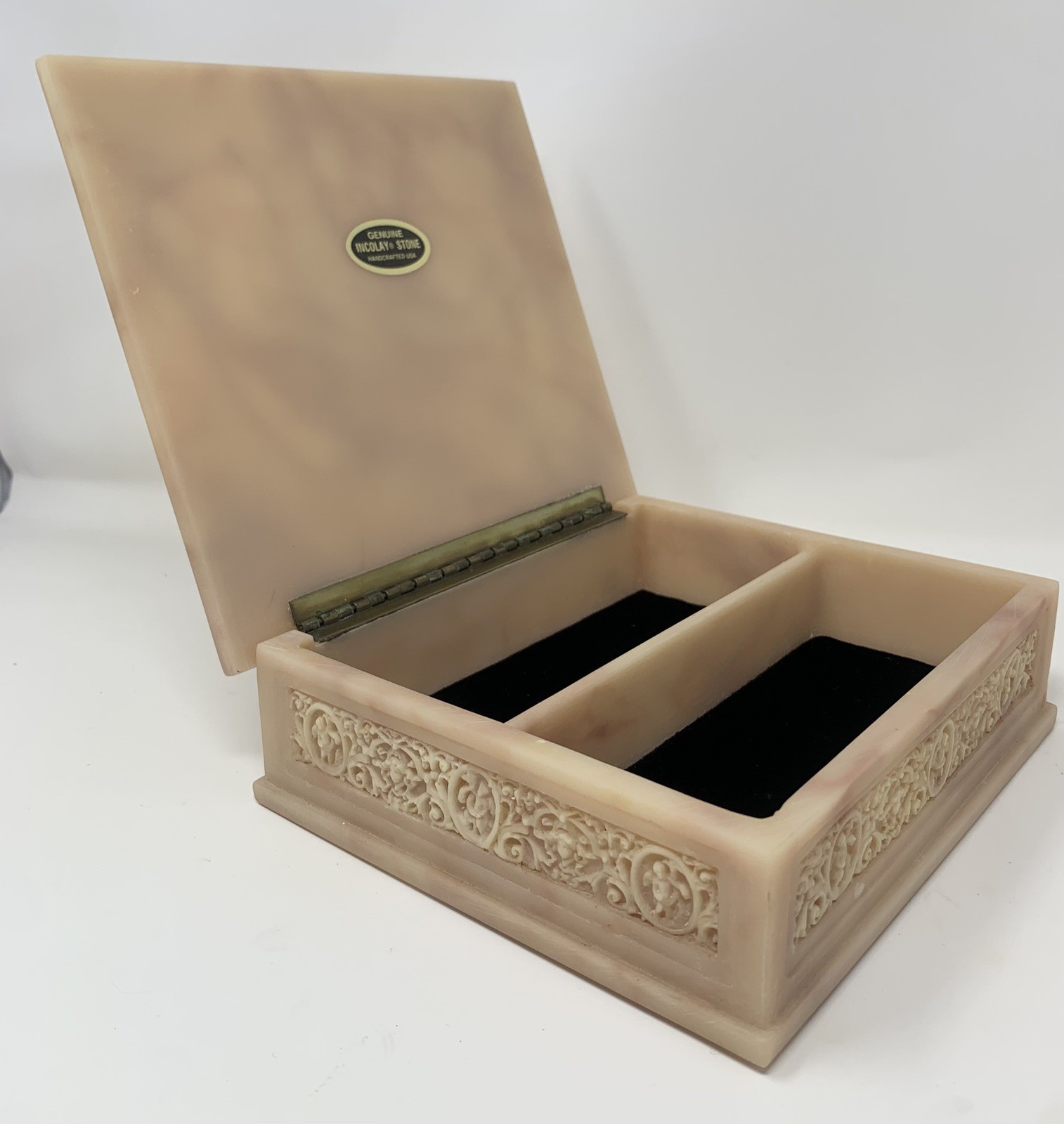 Vintage Incolay Stone Composite Jewelry Box With Tray Cherub Angels ...