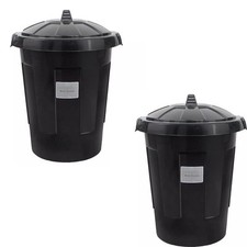 2 X 80L Industrial Grade Large Black Outdoor Bin-Heavy Duty Dustbins With LIds