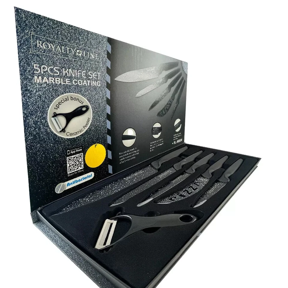 ROYALTY LINE Swiss Messerset 6 teilig RL-MB5N Keramik Marmorbeschichtung Box - Bild 2 von 4