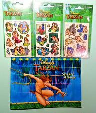 RAR Disney Tarzan Sticker Album A5 quer leer Set 3 Bögen 90er Vintage Holo Gold