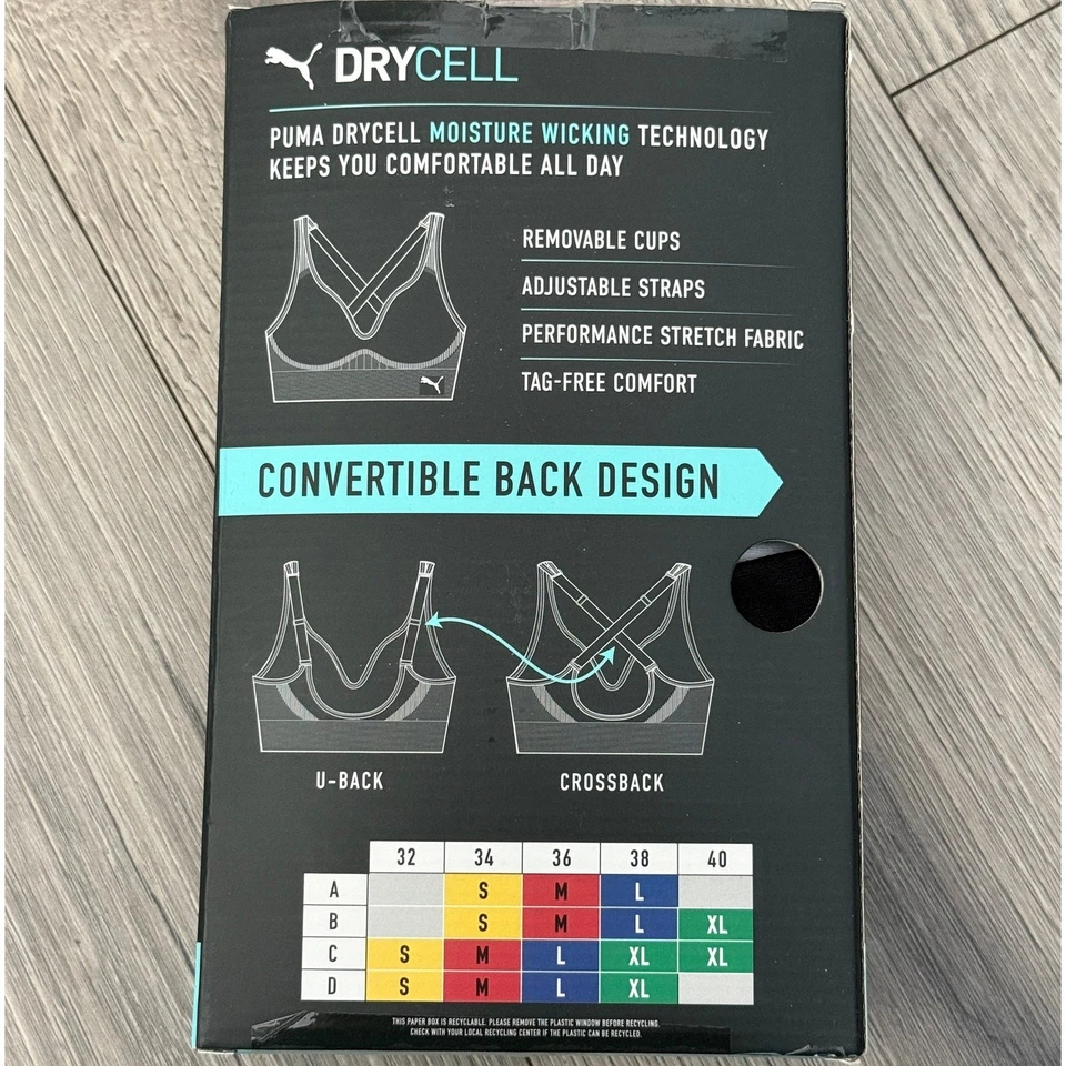 Paquete de 2 sujetadores deportivos convertibles sin costuras Puma para mujer - blanco y negro - talla XL Foto 3 de 4