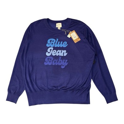 Joanie Pullover Damen 2XL Blau Jeans Baby Jeanine Strickpullover Intarsien Spruch