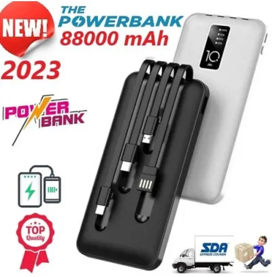 POWER BANK DA 88000 MAH UNIVERSALE CON INGRESSO USB E CAVO DI RICARICA RAPIDA - Immagine 4 di 4