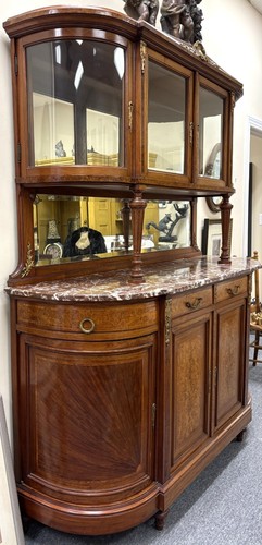 Made In France - Louis XV Burled Walnut and Marble Two-Tier Side Buffet - 1800s - Picture 24 of 24