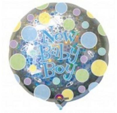 Neu Baby Junge holografischer runder Folienballon Anagramm 18'' XL Xtra Life