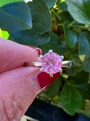 VINTAGE 10K WHITE GOLD PINK SAPPHIRE RING ENGAGEMENT