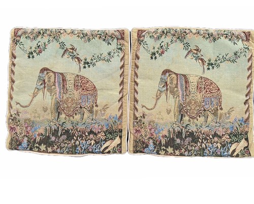 France Elephant Tapestry style Cushion Cover Elephant Garden 18X18" Vintage Pair