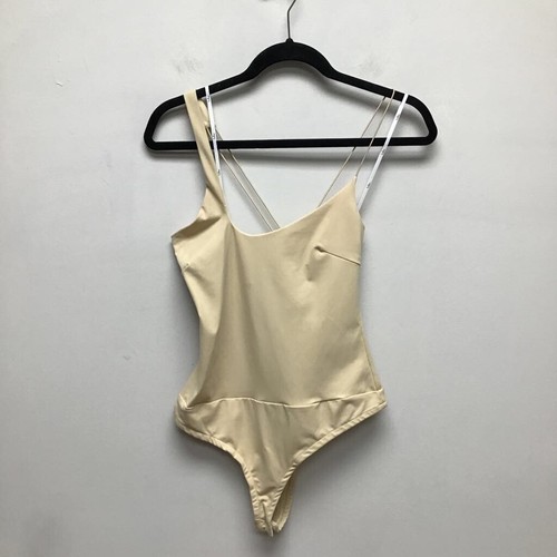 Lulus Womens Heading Out Tonight Bodysuit Beige Asymmetric One Shoulder M New