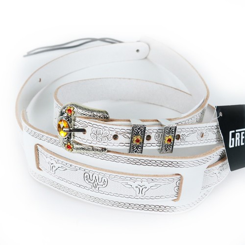 Bracelet de guitare vintage en cuir Gretsch Tooled - blanc, bijou ambre - Photo 1 sur 5