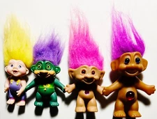 Mixed Lot of 4 Vintage 1980s/1990s KO Troll Dolls Magic Troll Babies/Glo Trolls