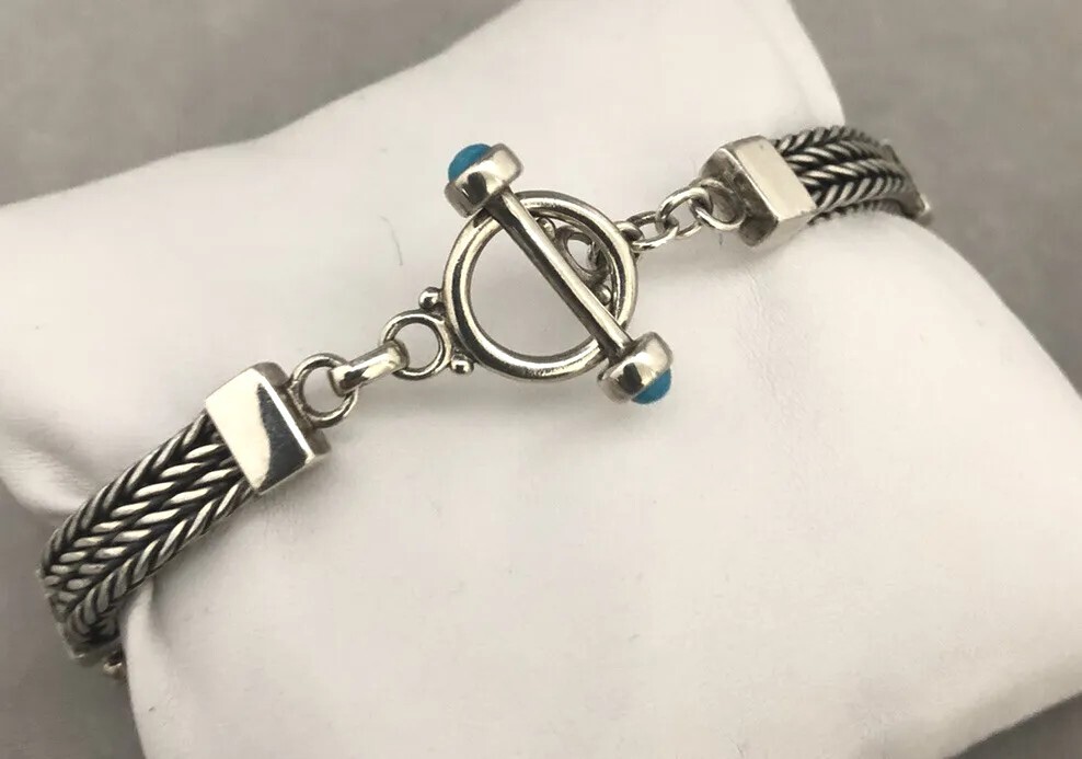 Solid Sterling Silver Engraved Carved Beaded Turq… - image 5