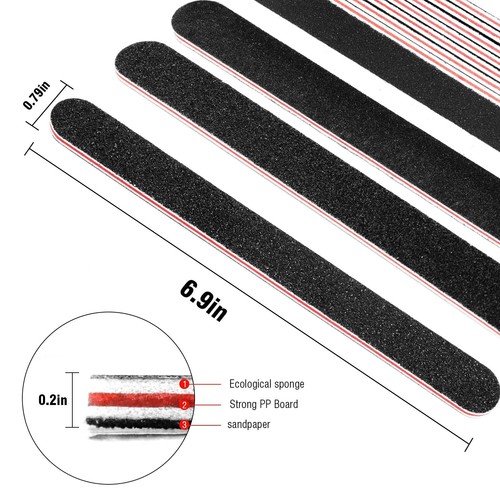 10 PZ Lima per Unghie Professionale Doppia Faccia 100/180 Grana Smeraldo Scheda Nero - Foto 2 di 7