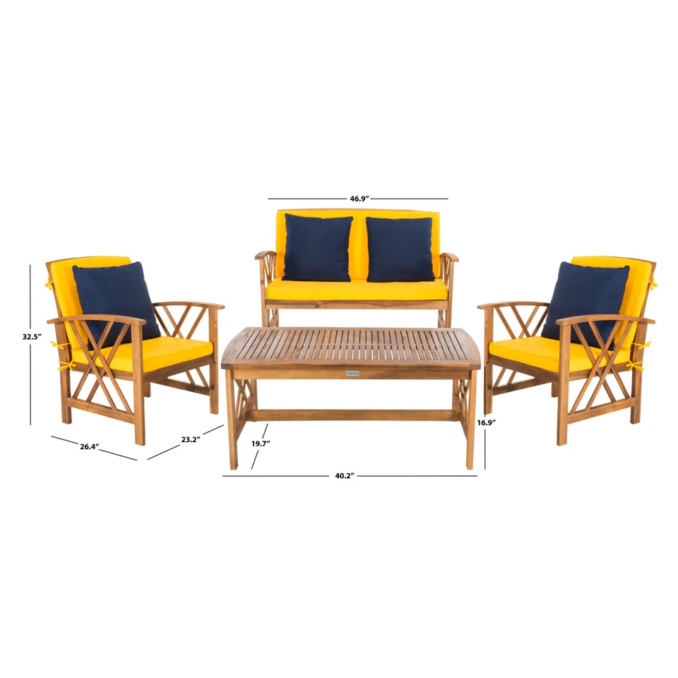 Набор из 4 предметов для патио SAFAVIEH Outdoor Collection Fontana | натуральный/желтый | - Изображение 4 из 4