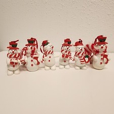 Vintage Snowman Christmas Ornaments Set of 6 Red White Holly New Frosty