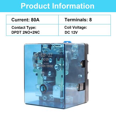 JQX 62F 2Z DC 12V Relay DPDT 80A 240V AC High Power Relay with