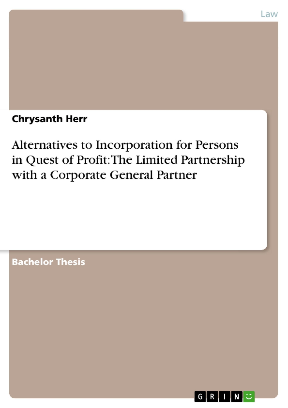 Chrysanth Herr | Alternatives To Incorporation For Persons In Quest