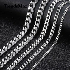 16-36INCHES Silver Stainless Steel Curb Cuban Chain Necklace Choker Jewelry HOT 