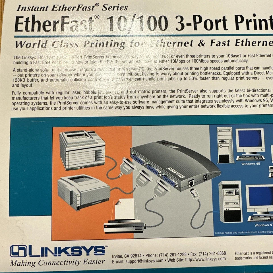 Linksys EPSX3 Etherfast 10/100 3-port Print Server - Image 2 of 4