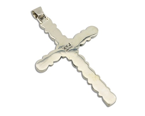 Zuni Handmade Cross Necklace 925 Silver Coral & Turquiose Artist Signed JWJ C80s - Picture 2 of 8