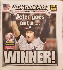 2014 September 26 NY Post Newspaper Jeter Goes Out a Winner! Last Game At Yankee