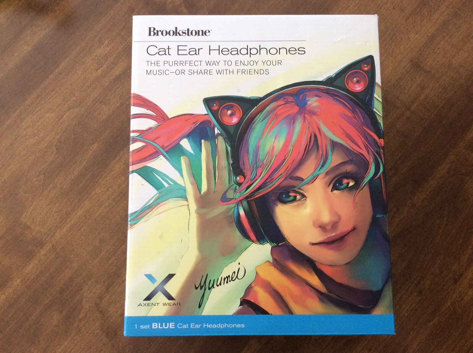 Brookstone Axent Wear Yuumei Cat Ear Headphones Blue Preowned 2015