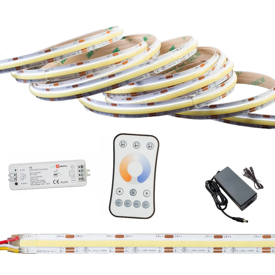 16ft Dual Color Under Cabinet COB LED Light Strip 2700K - 6500K + Remote + Power - Image 2 of 4