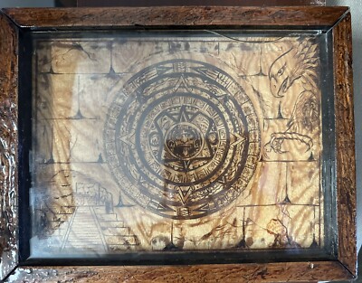 Rare Vintage Lucid Lines Wood Etching Wood Shadow Box Aztec Design Art