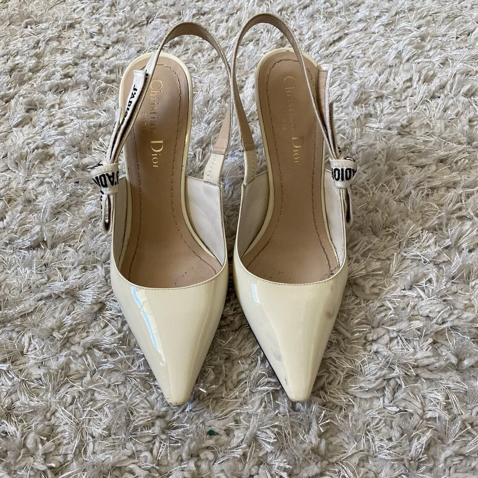 Escarpins élingue femme en cuir verni blanc Christian Dior taille 36 6