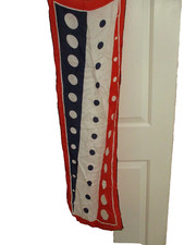 vintage scarf red white blue nautical 4th of July long sallygee rayon silk japan