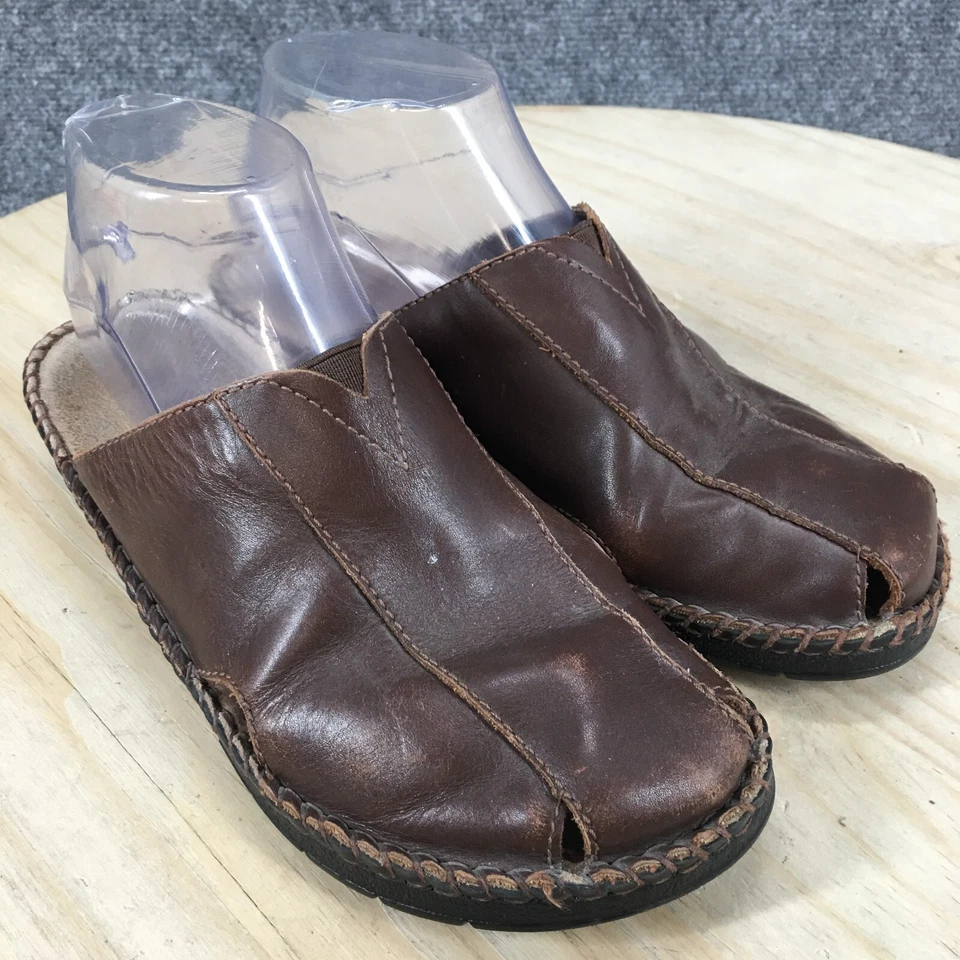 Zapatos Cabeza de Pato Mujer 7.5 W Anchos Zuecos Mules Sin Cordones Marrón 156202 Cuero Planos Foto 3 de 4