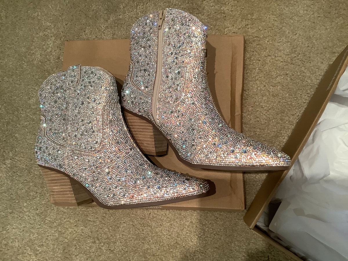 CUSHIONAIRE RHINESTONE sparkly COWBOY ANKLE BOOTS, UK