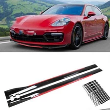 For Porsche Panamera Gloss Black + Red Side Skirts Extension Spoiler Splitter