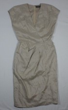 Vintage St Gillian Pencil Dress Size 8 Beige Tan 100% Linen Faux Wrap Sleeveless