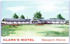 Postcard ME Maine Clark s Motel Newport Banner Artist Rendering  UNP B6