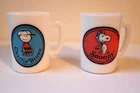 VTG. 1969 AVON Milk Glass Peanuts Flying Ace Snoopy & Charlie Brown 3.5" Mug