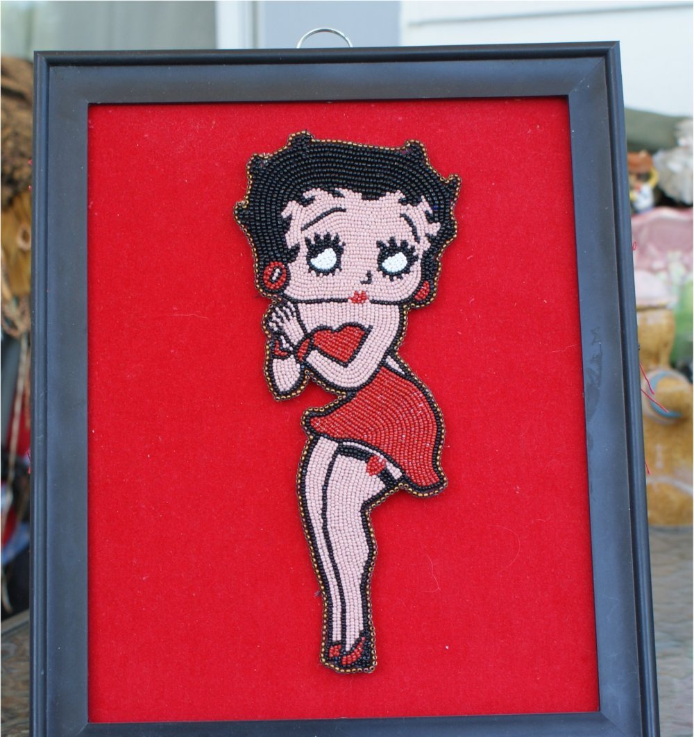 RARE find framed famous betty boop 1960s vintage beaded art
