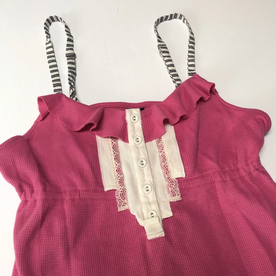 Camisola Y2K 2000s Babydoll Cami Top Kensie S Térmica Waffle Rosa Henley Encaje Foto 3 de 4